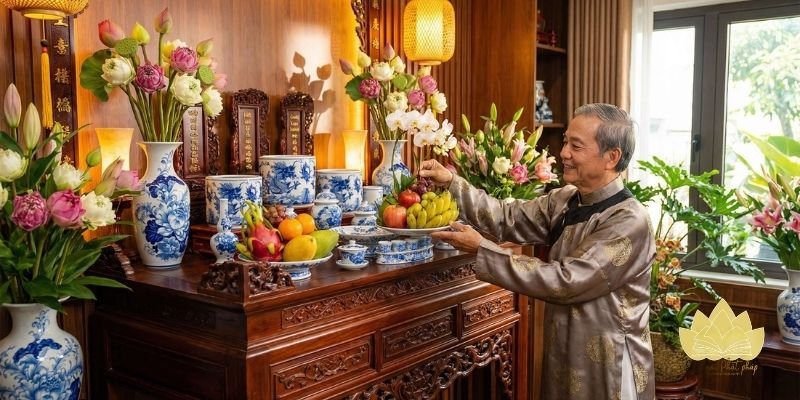 Gia chủ thắp hương khấn nguyện và an vị bàn thờ